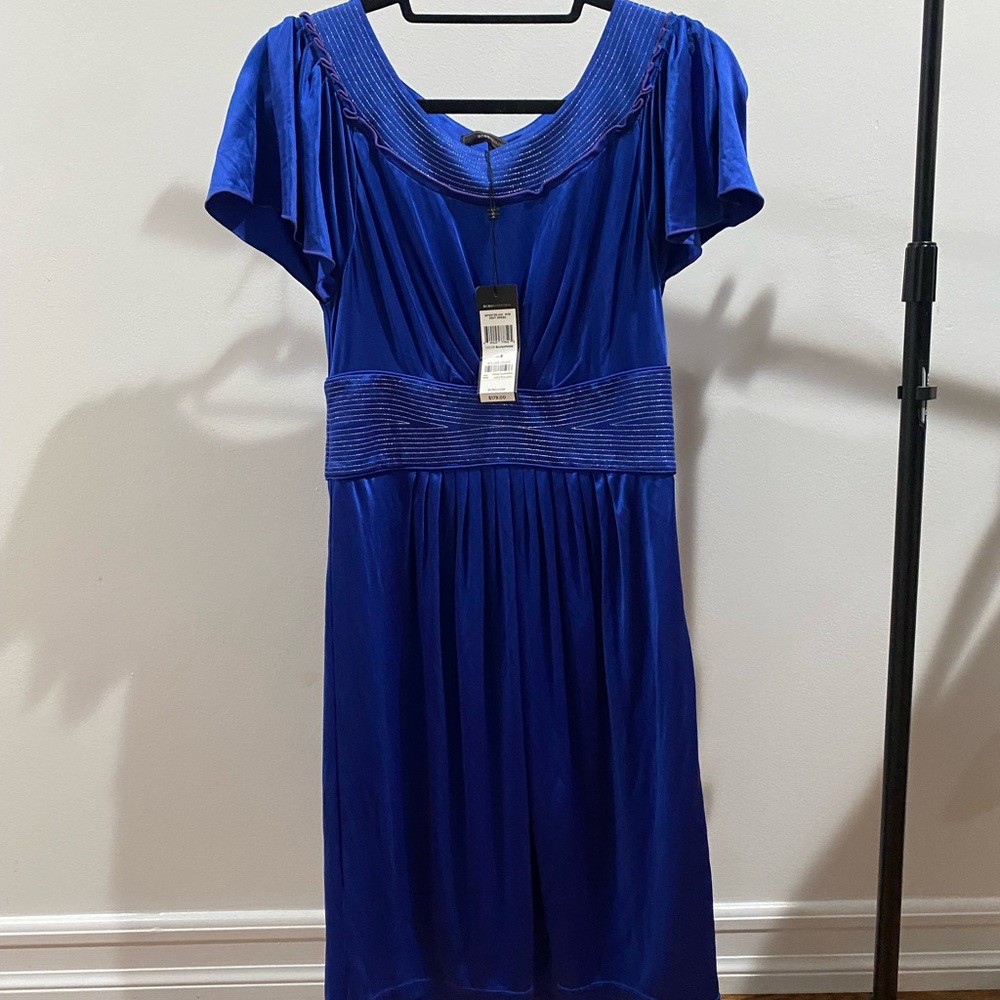 BCBGMAXAZRIA Trapunto Stitch Jersey Dress in Sapphire Blue Size 8